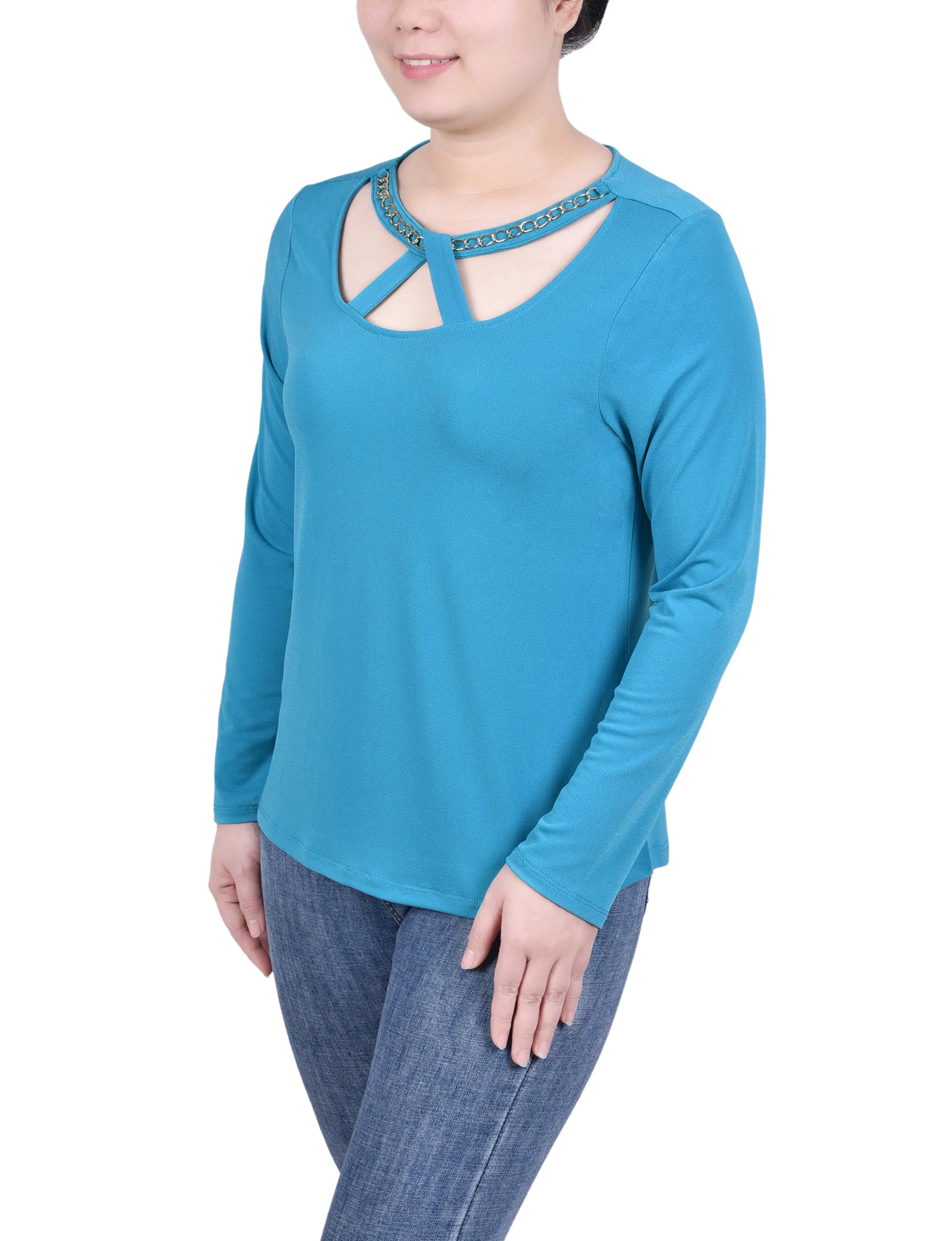 Long Sleeve Jeweled Neck Top