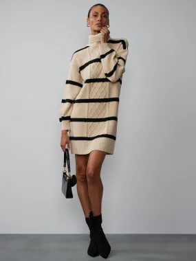 Long Sleeve Turtleneck Cable Knit Sweater Dress