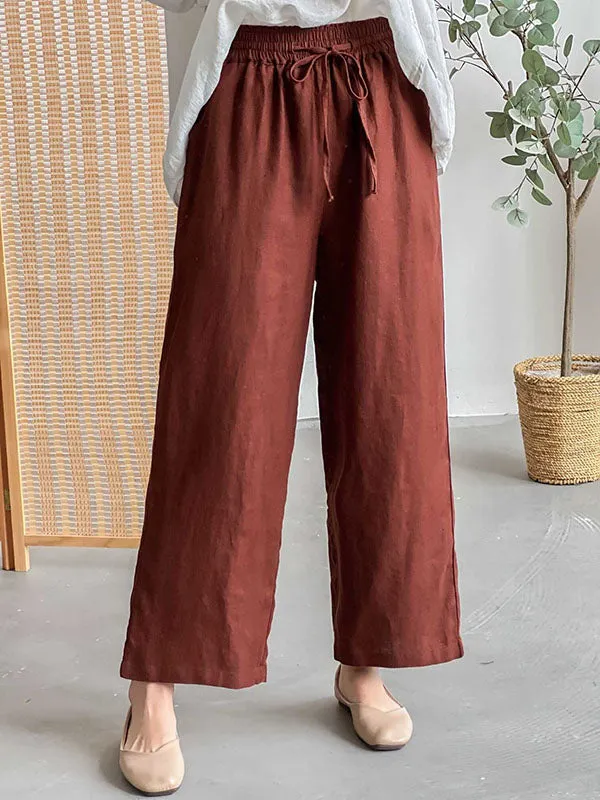 Loose Wide Leg Drawstring Solid Color Casual Pants Bottoms