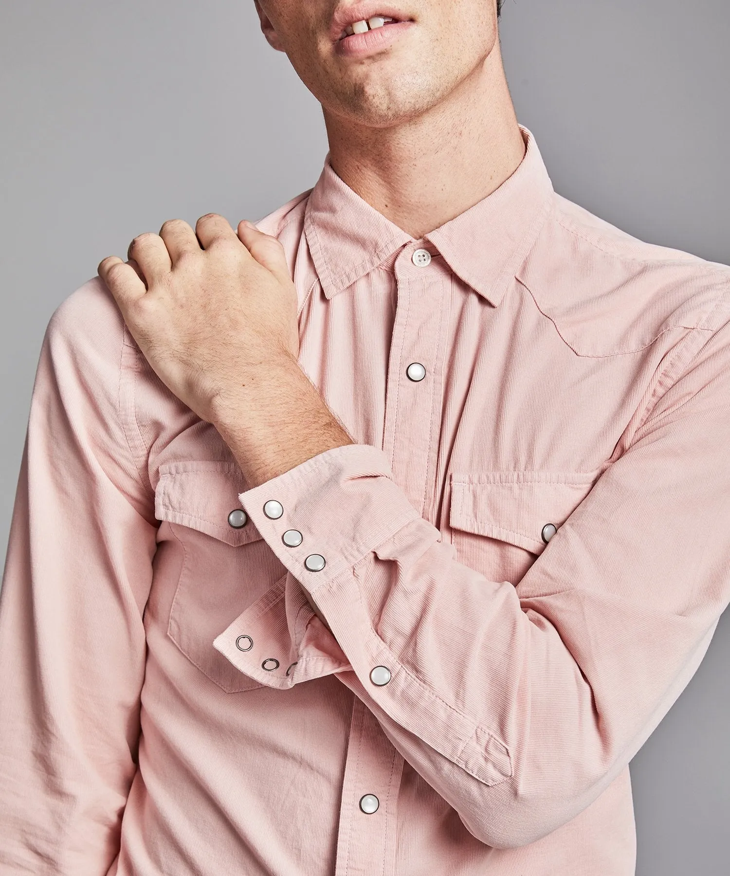 Micro Corduroy Western Shirt in Pink