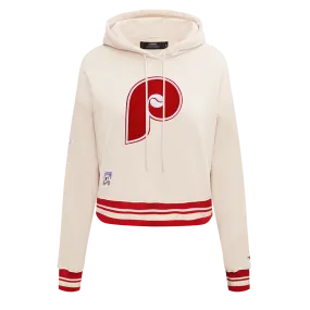 MLB PHILADELPHIA PHILLIES RETRO CLASSIC WOMEN'S CROPPED PO HOODIE (EGGSHELL/ RED)