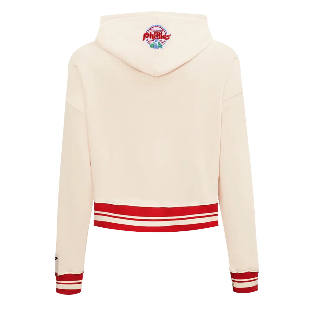 MLB PHILADELPHIA PHILLIES RETRO CLASSIC WOMEN'S CROPPED PO HOODIE (EGGSHELL/ RED)