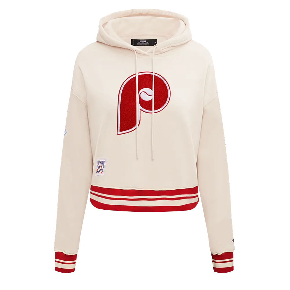 MLB PHILADELPHIA PHILLIES RETRO CLASSIC WOMEN'S CROPPED PO HOODIE (EGGSHELL/ RED)