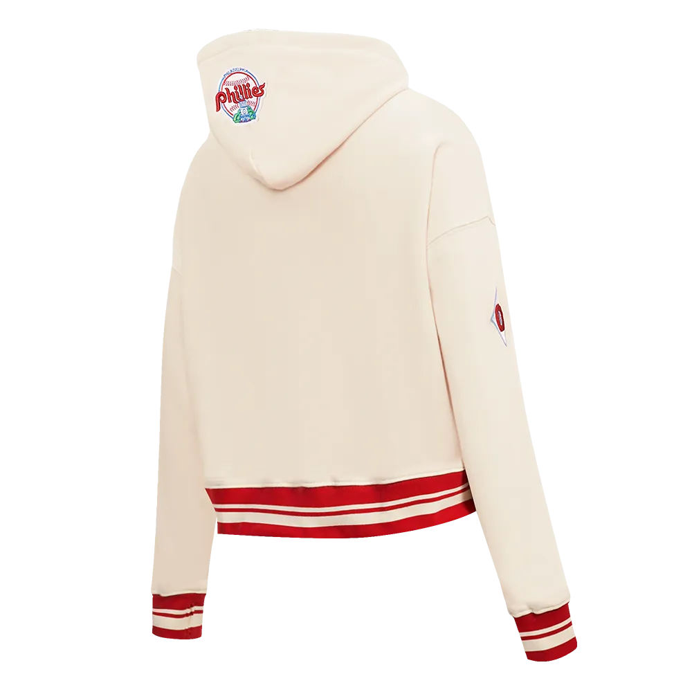 MLB PHILADELPHIA PHILLIES RETRO CLASSIC WOMEN'S CROPPED PO HOODIE (EGGSHELL/ RED)