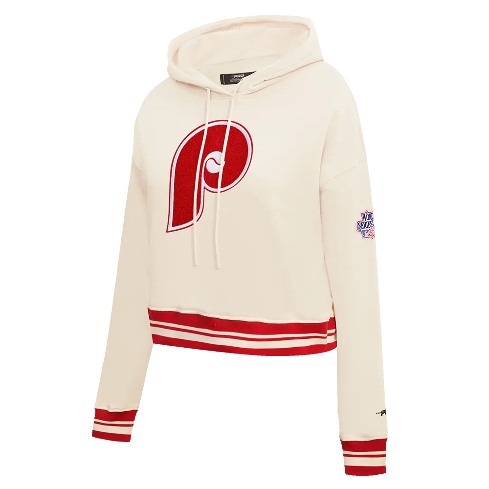 MLB PHILADELPHIA PHILLIES RETRO CLASSIC WOMEN'S CROPPED PO HOODIE (EGGSHELL/ RED)