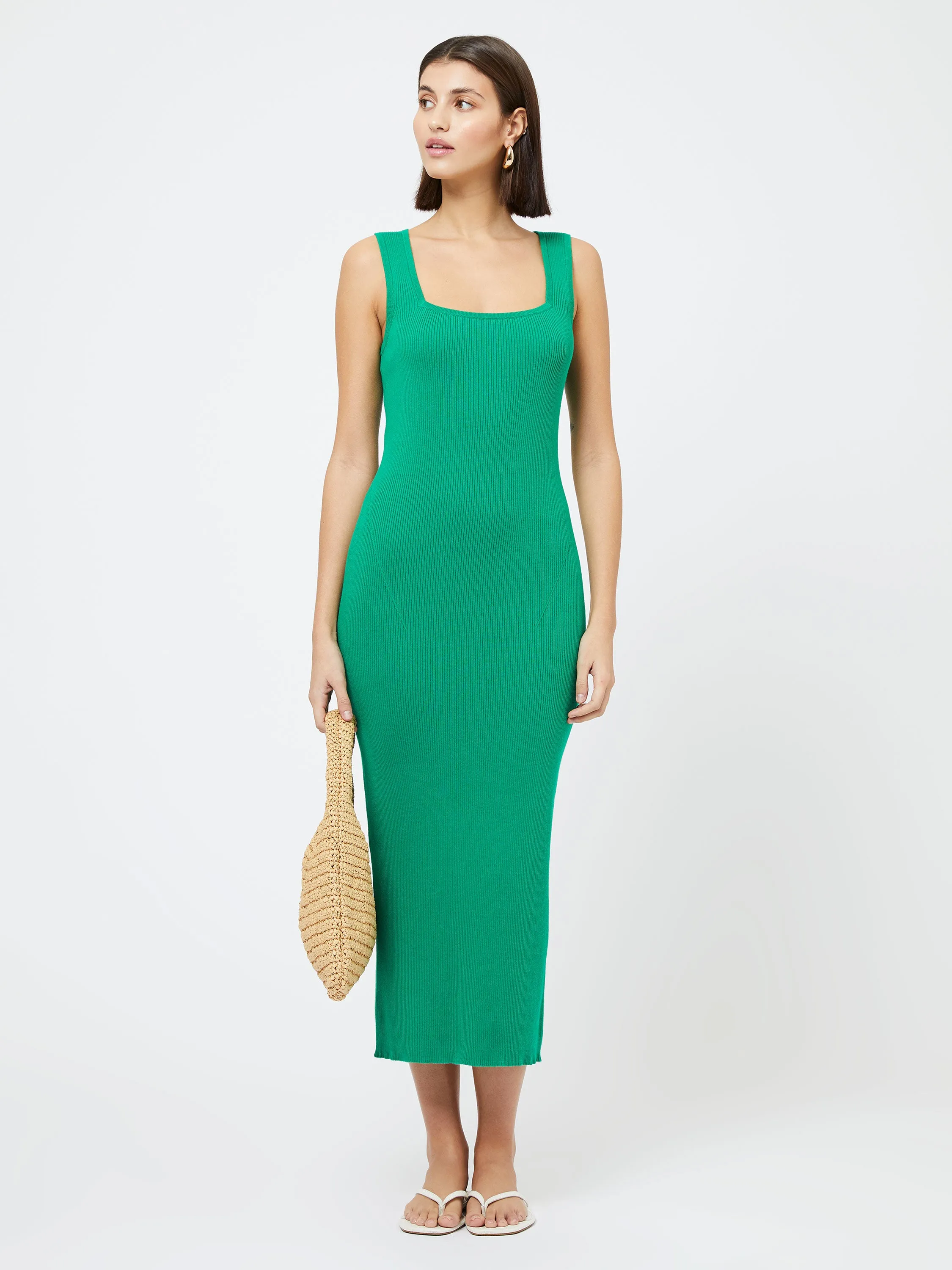 Mozza Square Neck Sleeveless Dress Green Tambourine