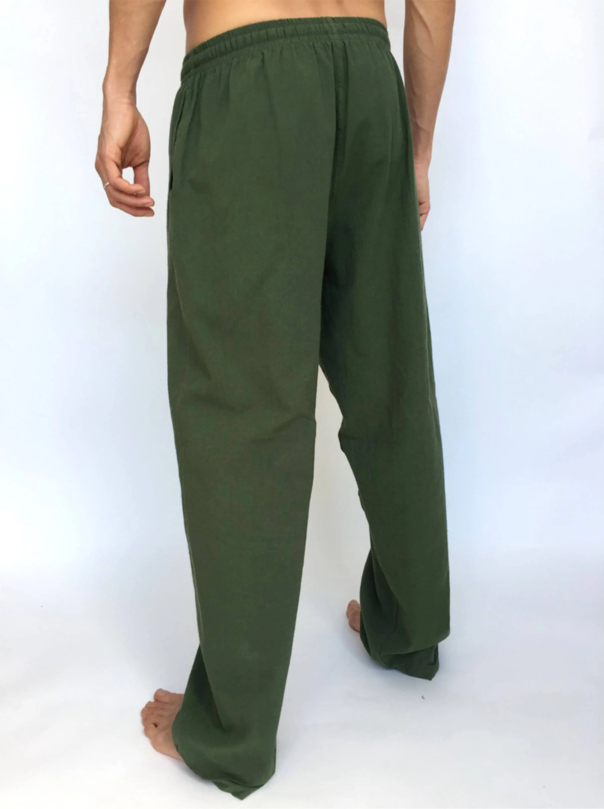 Olive Green Cotton Drawstring Pants