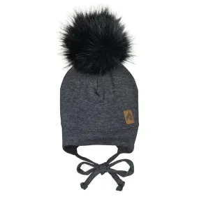 Perlimpinpin Tuque with Ears and Pompom - Black Heathered