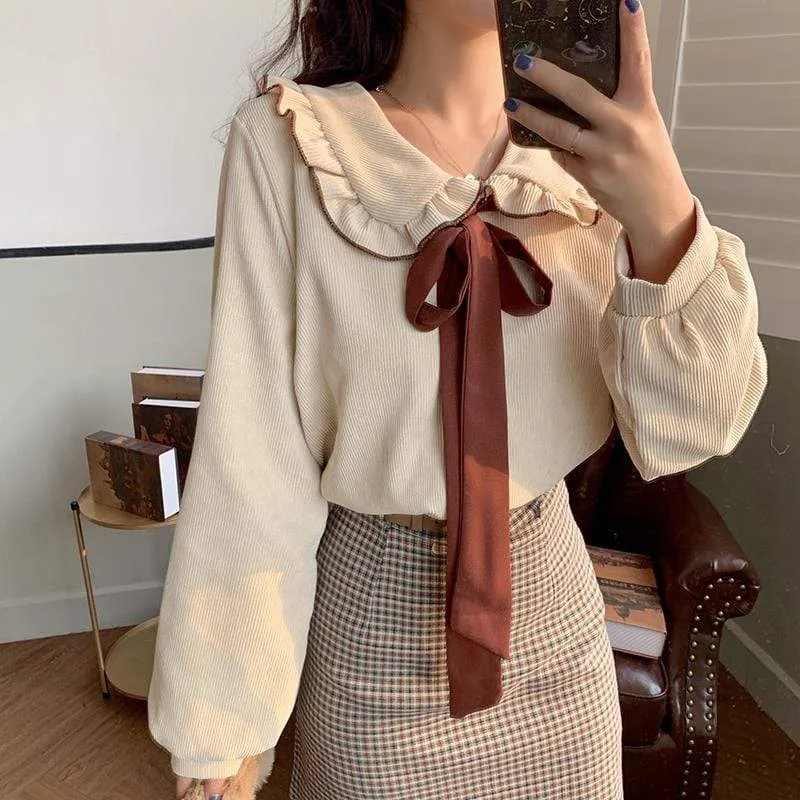 Peter Pan Collar Corduroy Shirt