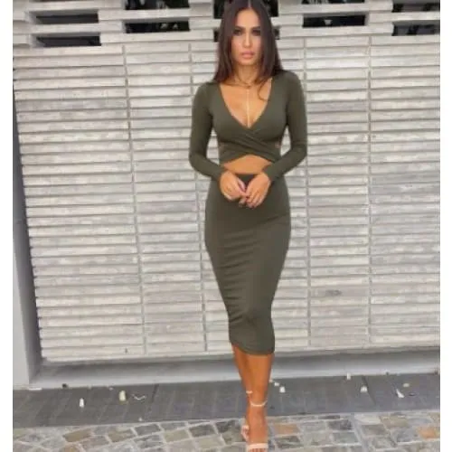 Plunging Neck Criss Cross Cut Out Front Bodycon Dress