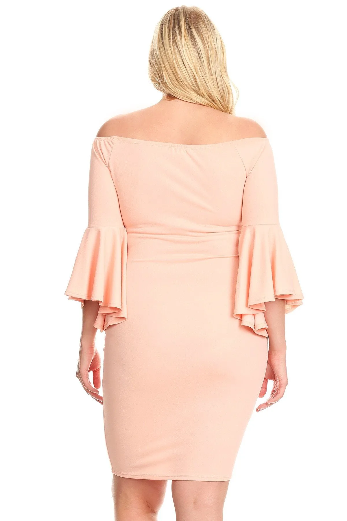 Plus Size Off Shoulder  with 3/4 bell sleeves bodycon Party Dress