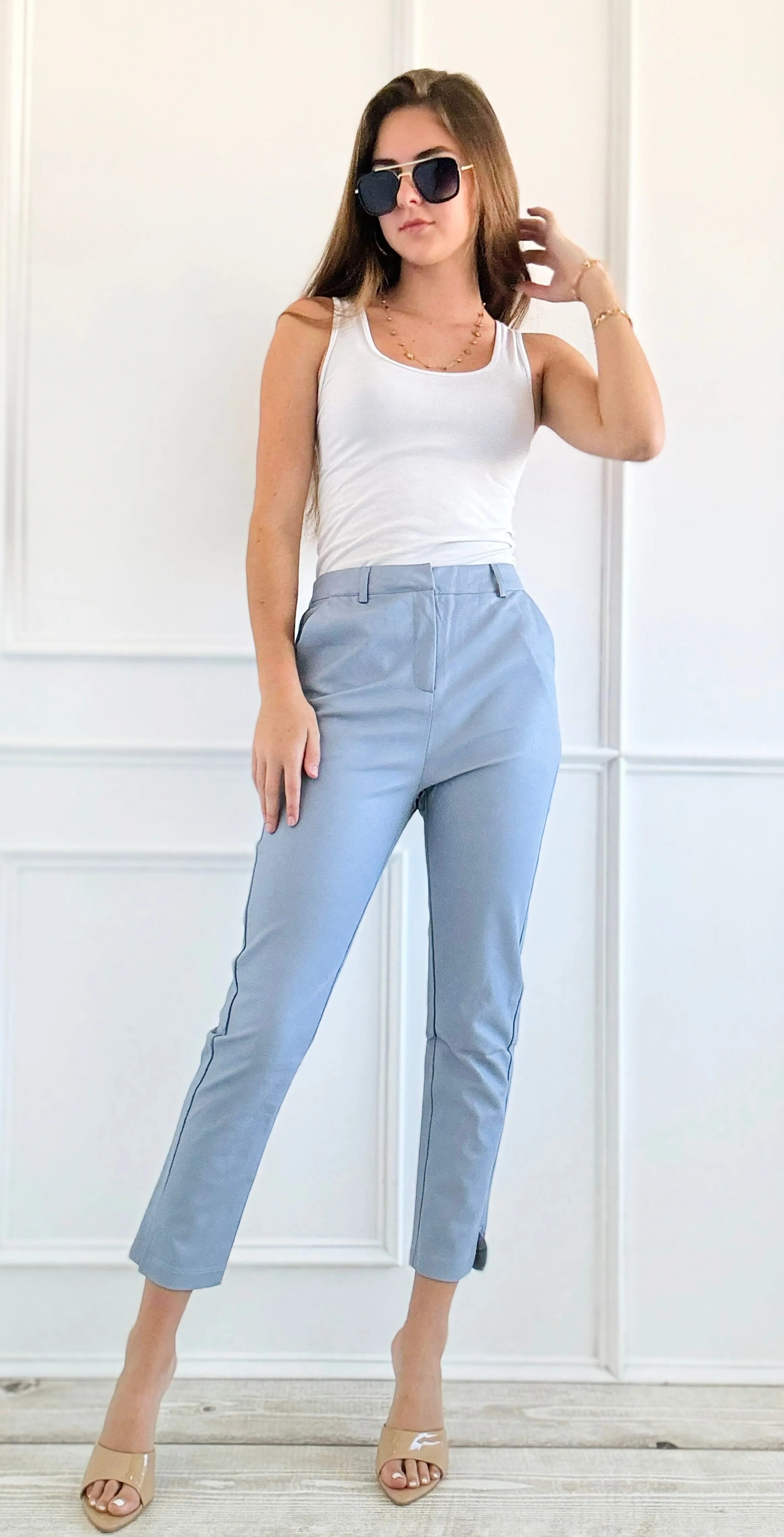 Polished Perfection Slim Pant -Dusty Blue