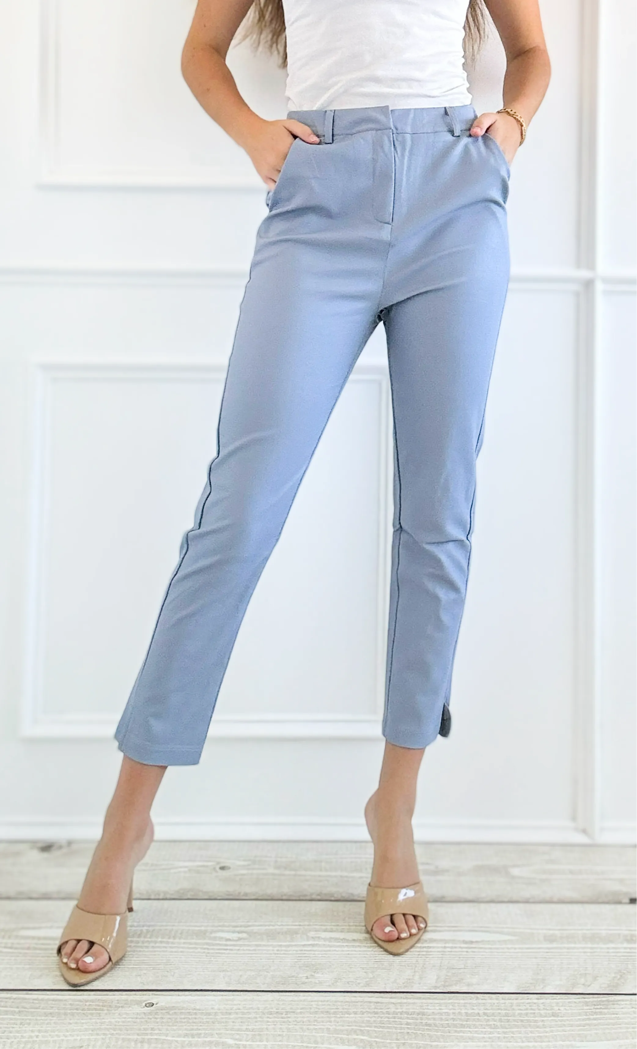 Polished Perfection Slim Pant -Dusty Blue