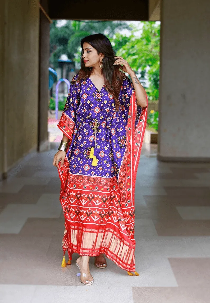 Pure Gaji Silk Bandhej Kaftan Dress