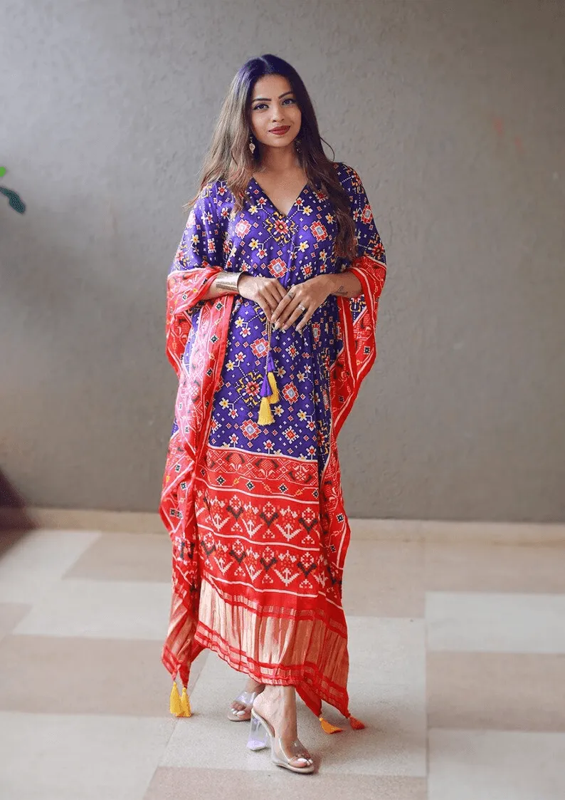 Pure Gaji Silk Bandhej Kaftan Dress