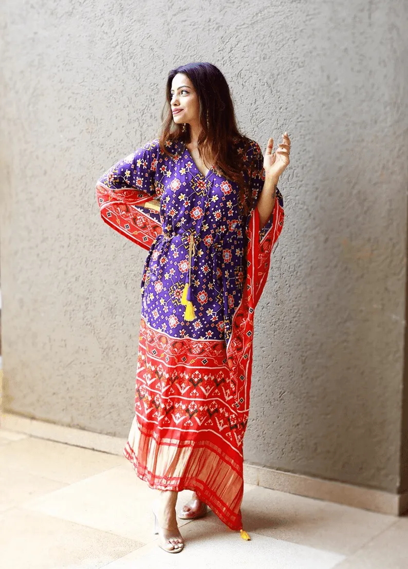 Pure Gaji Silk Bandhej Kaftan Dress