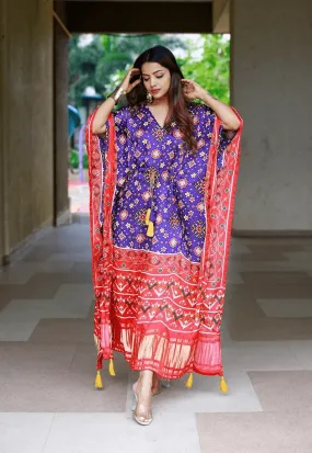 Pure Gaji Silk Bandhej Kaftan Dress