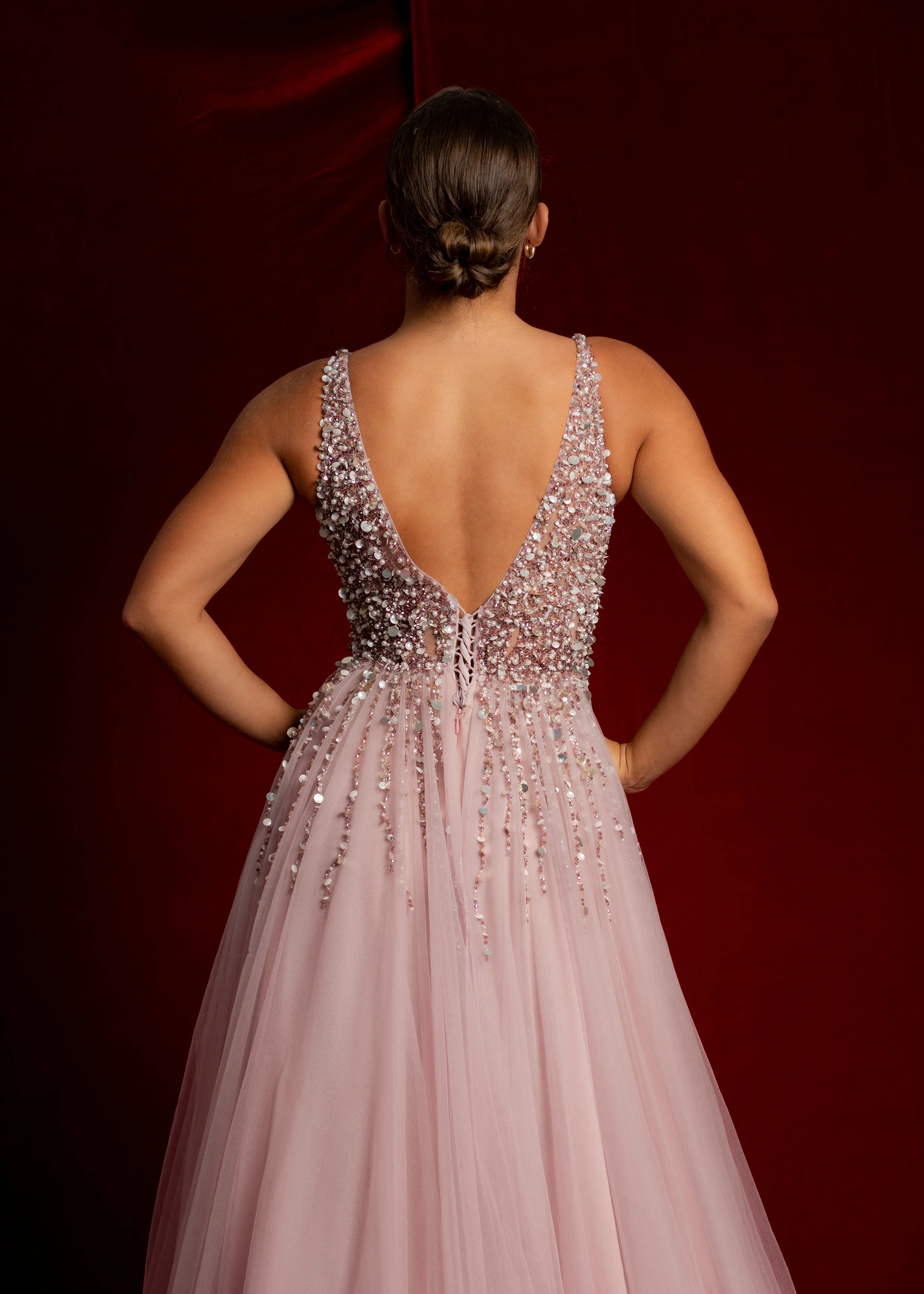 Purplish muted pink beaded princess dress