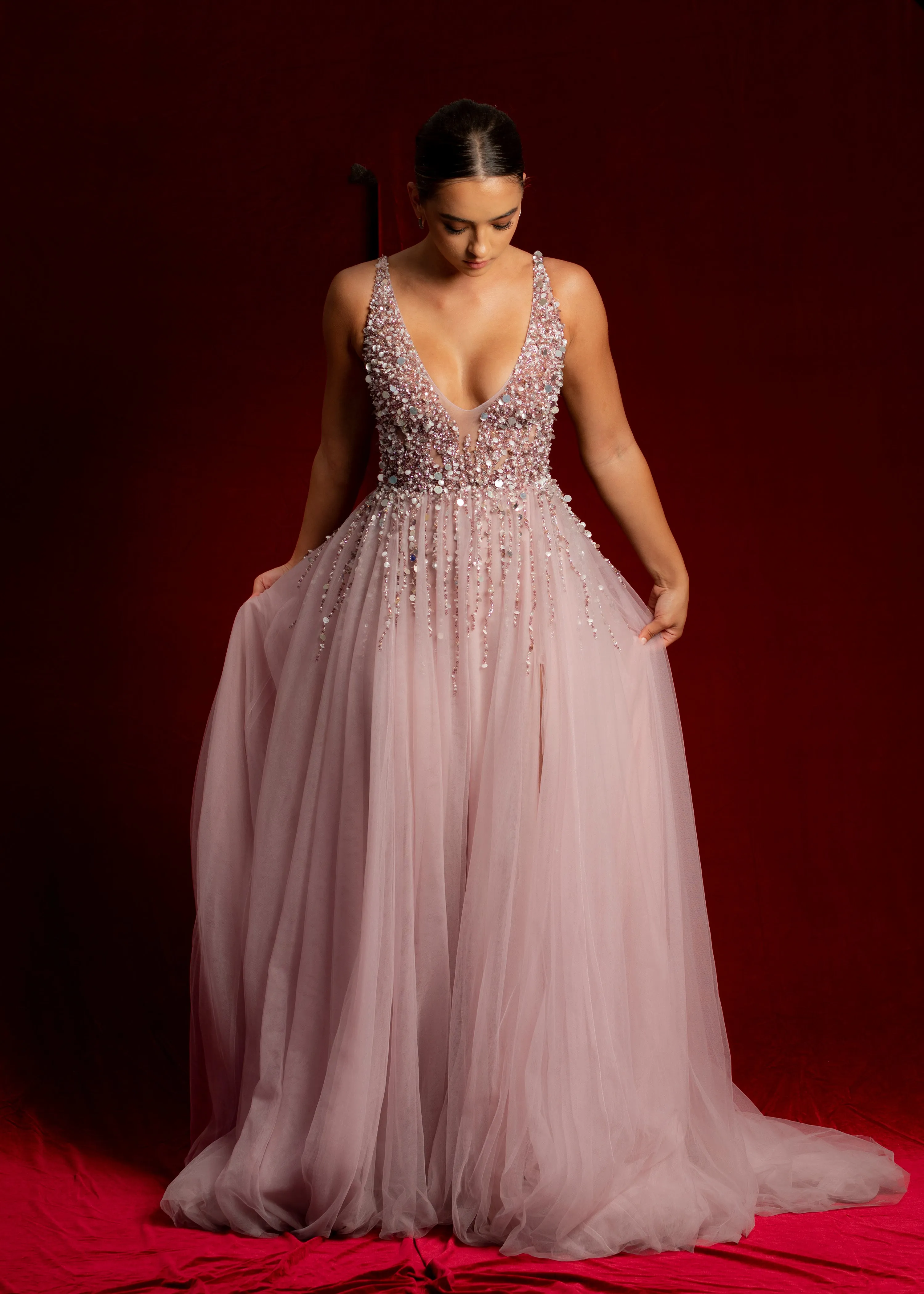 Purplish muted pink beaded princess dress