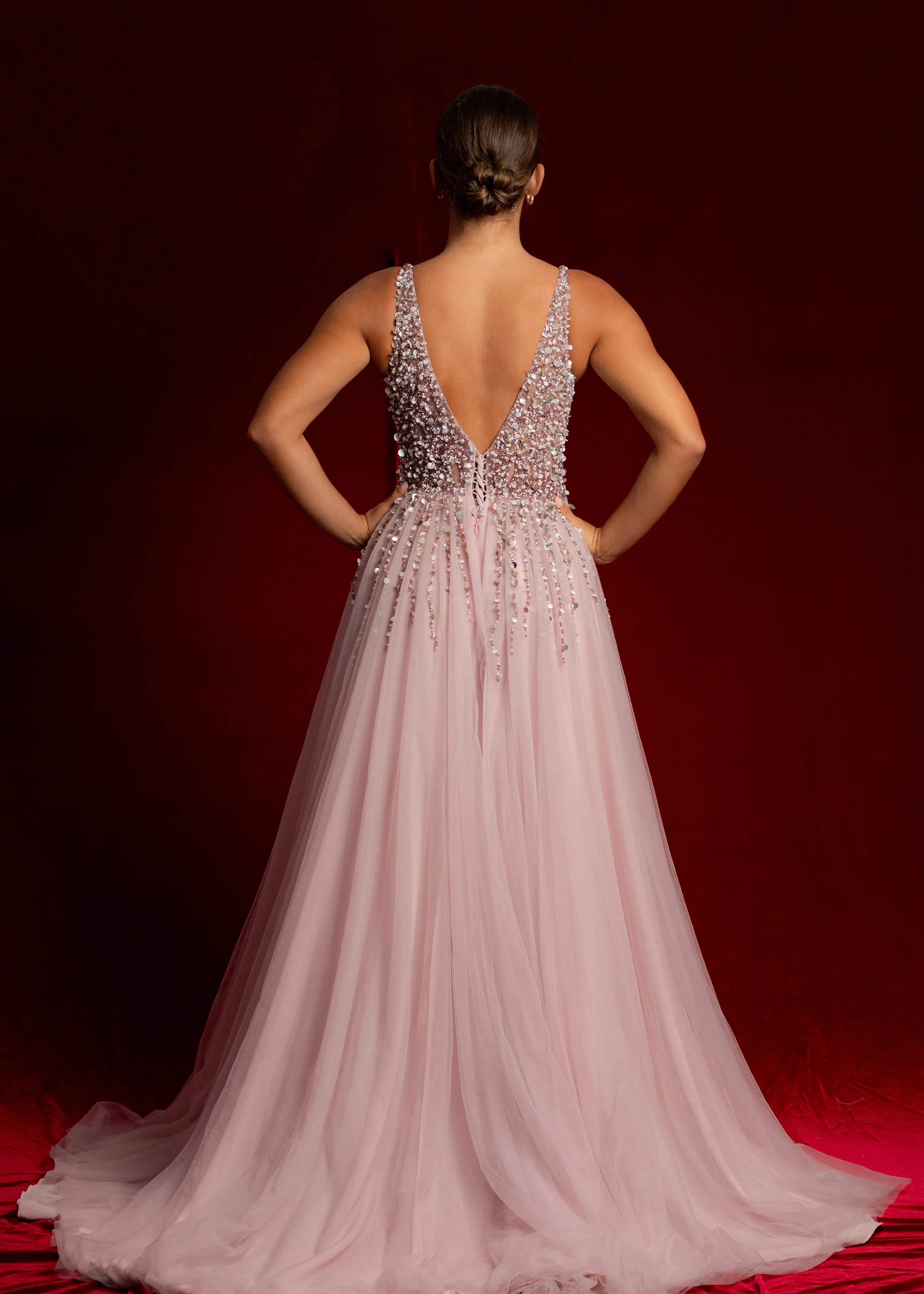 Purplish muted pink beaded princess dress