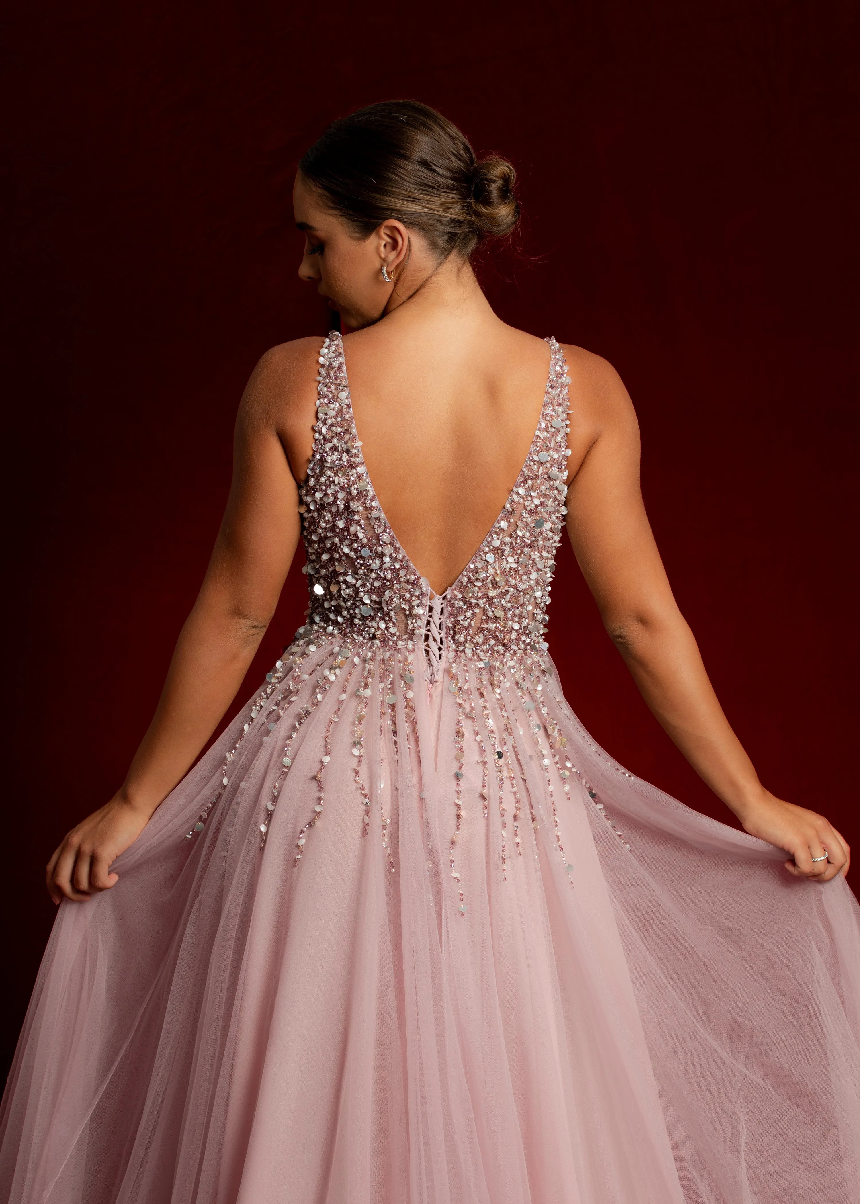 Purplish muted pink beaded princess dress