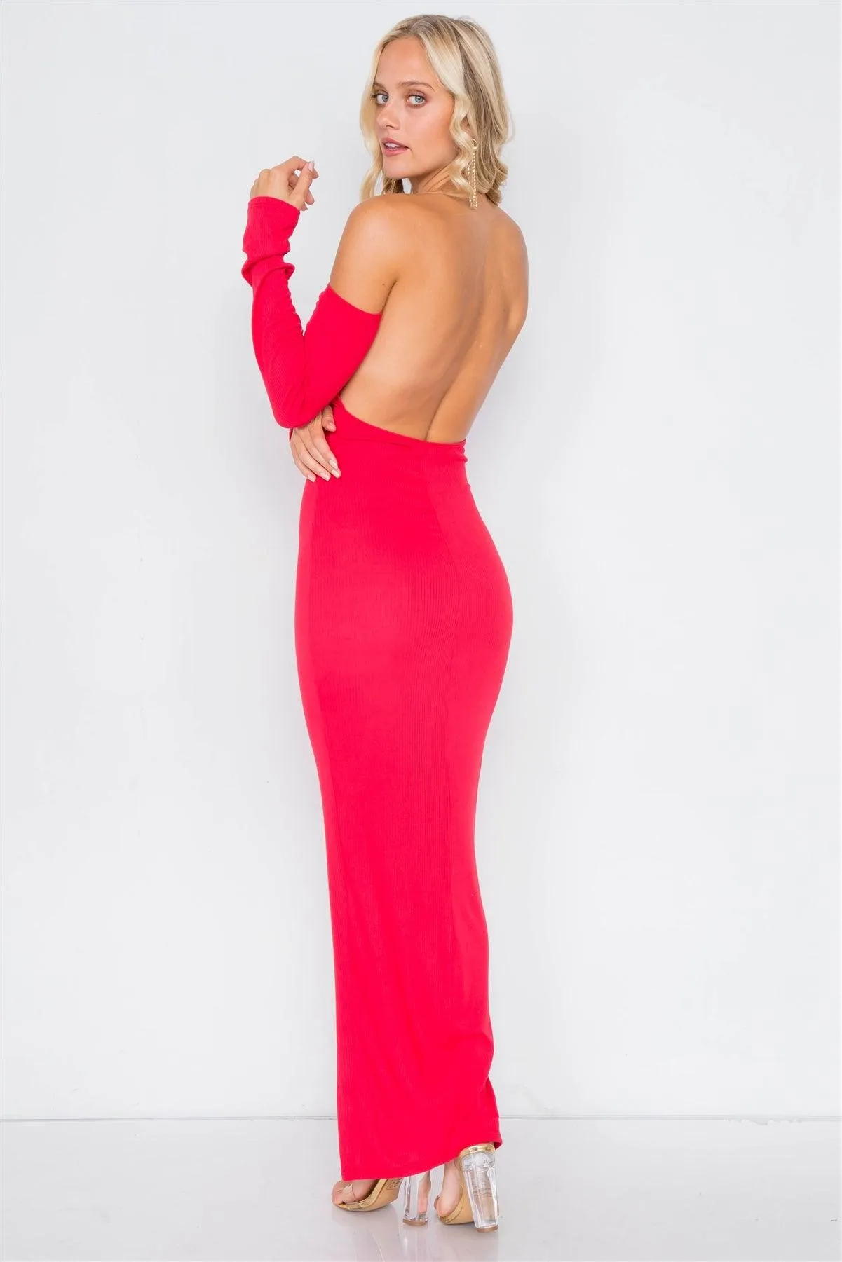 Red Open-Back Ribbed Maxi Dress /2-2-2