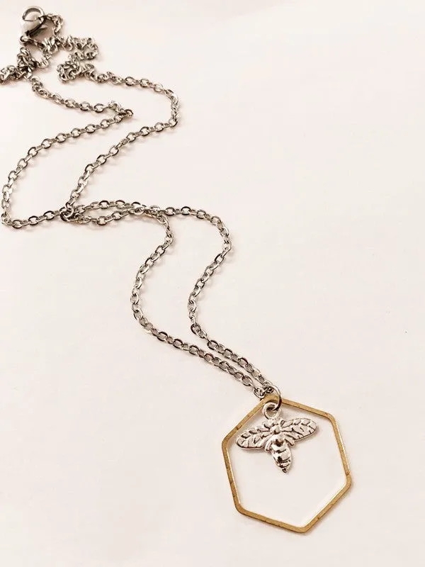 RESTOCKED- Tiny Bee in Honeycomb Necklace