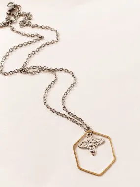 RESTOCKED- Tiny Bee in Honeycomb Necklace