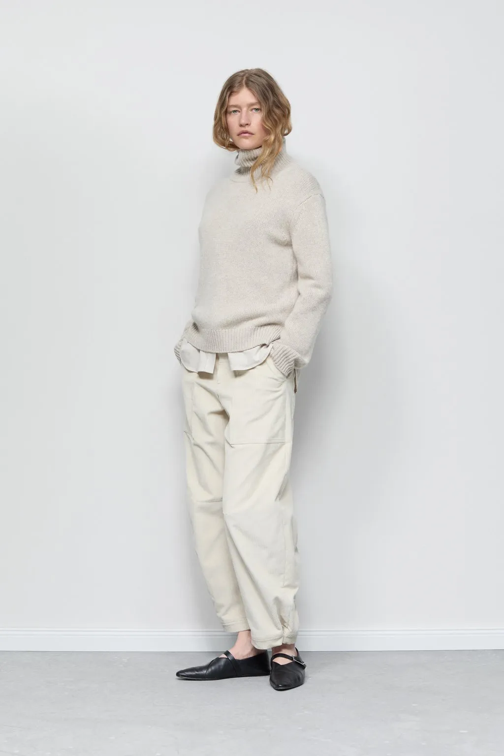 Rhannon Relaxed Corduroy Pants - Pearl Beige