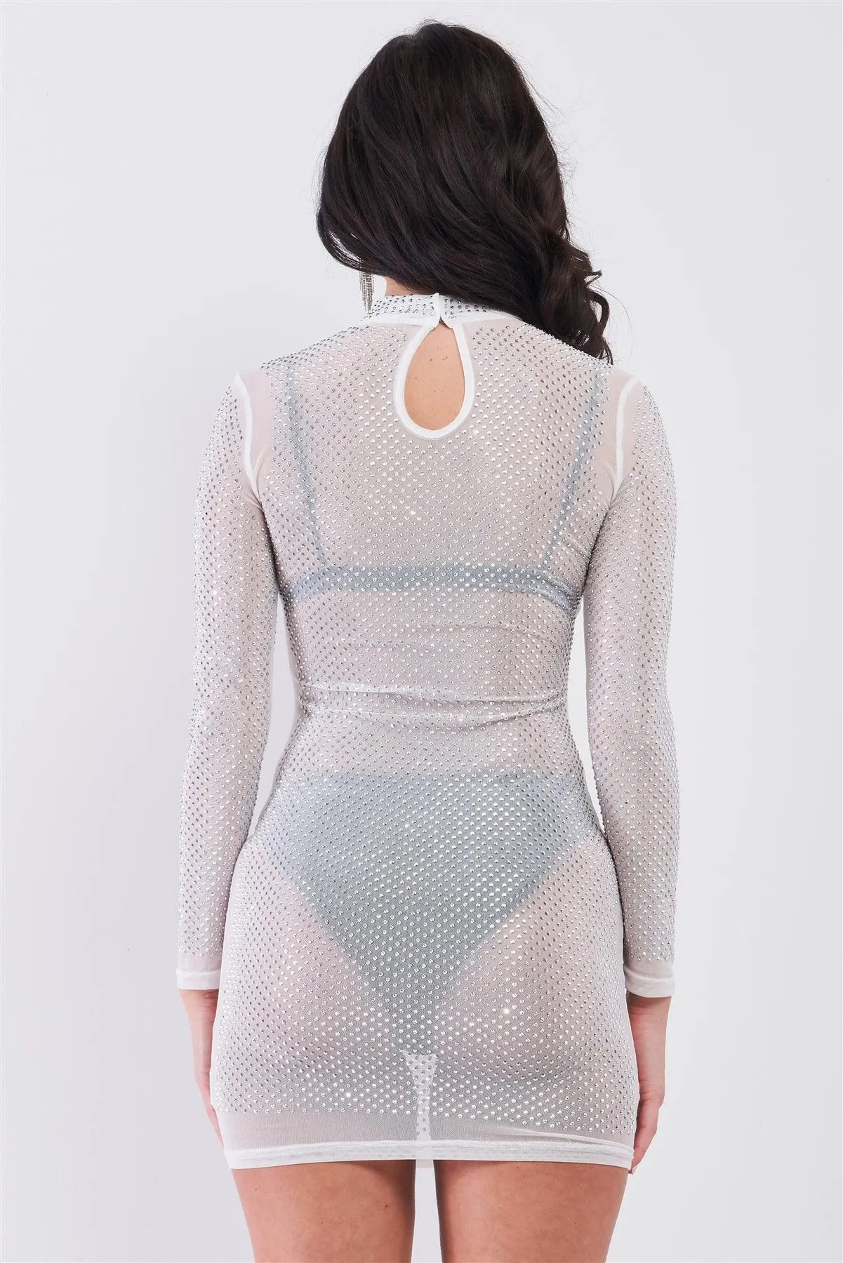 Rhinestone Myriad Sheer High Neck Bodycon Mini Dress