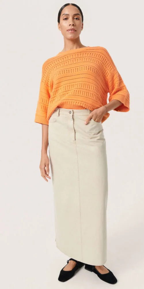 Soaked in Luxury Open Knit Pullover, tangerine