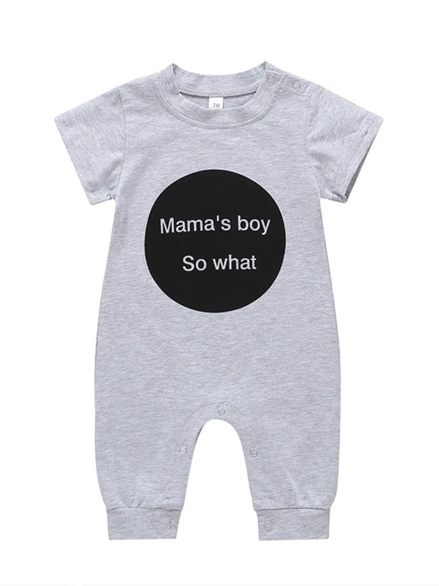 Solid Color Letters Printed Summer Baby Boys Overall