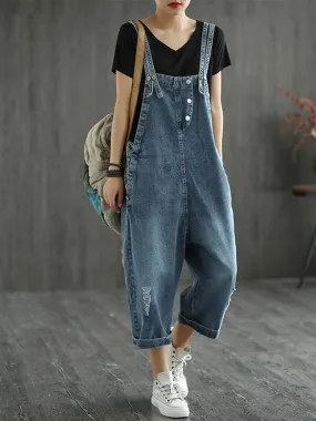 State of The Heart Denim Ripped Cropped Overall Dungarees