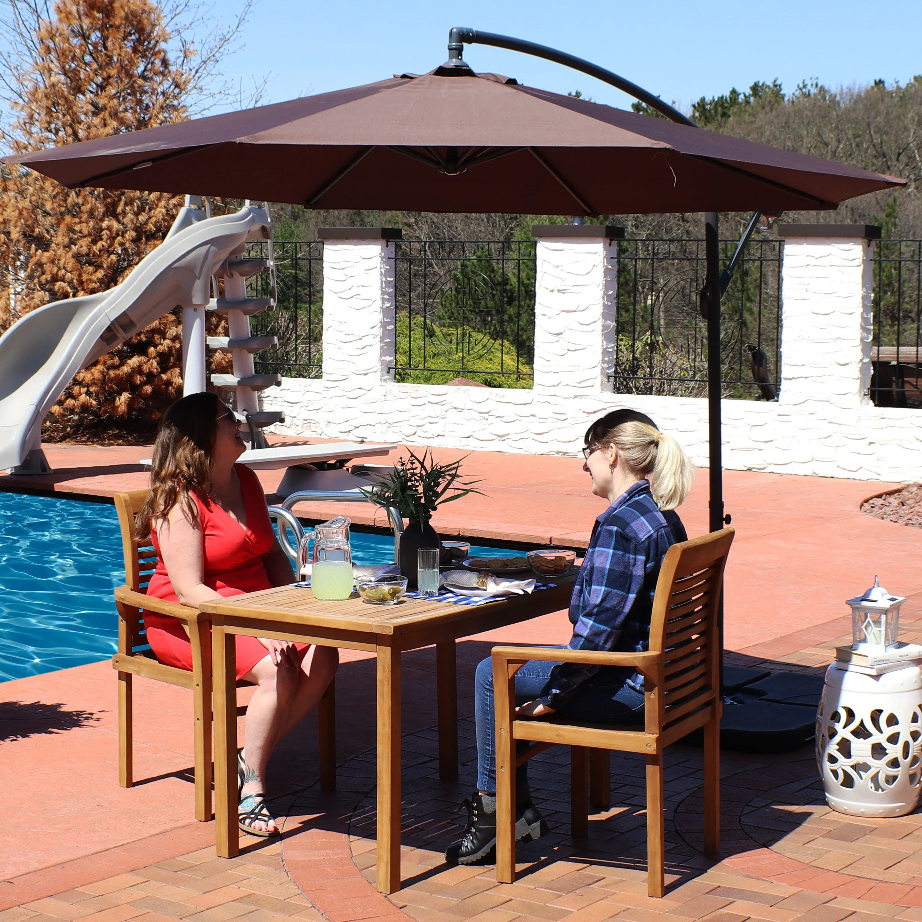 Sunnydaze 10' Offset Patio Umbrella with Cantilever and Cross Base