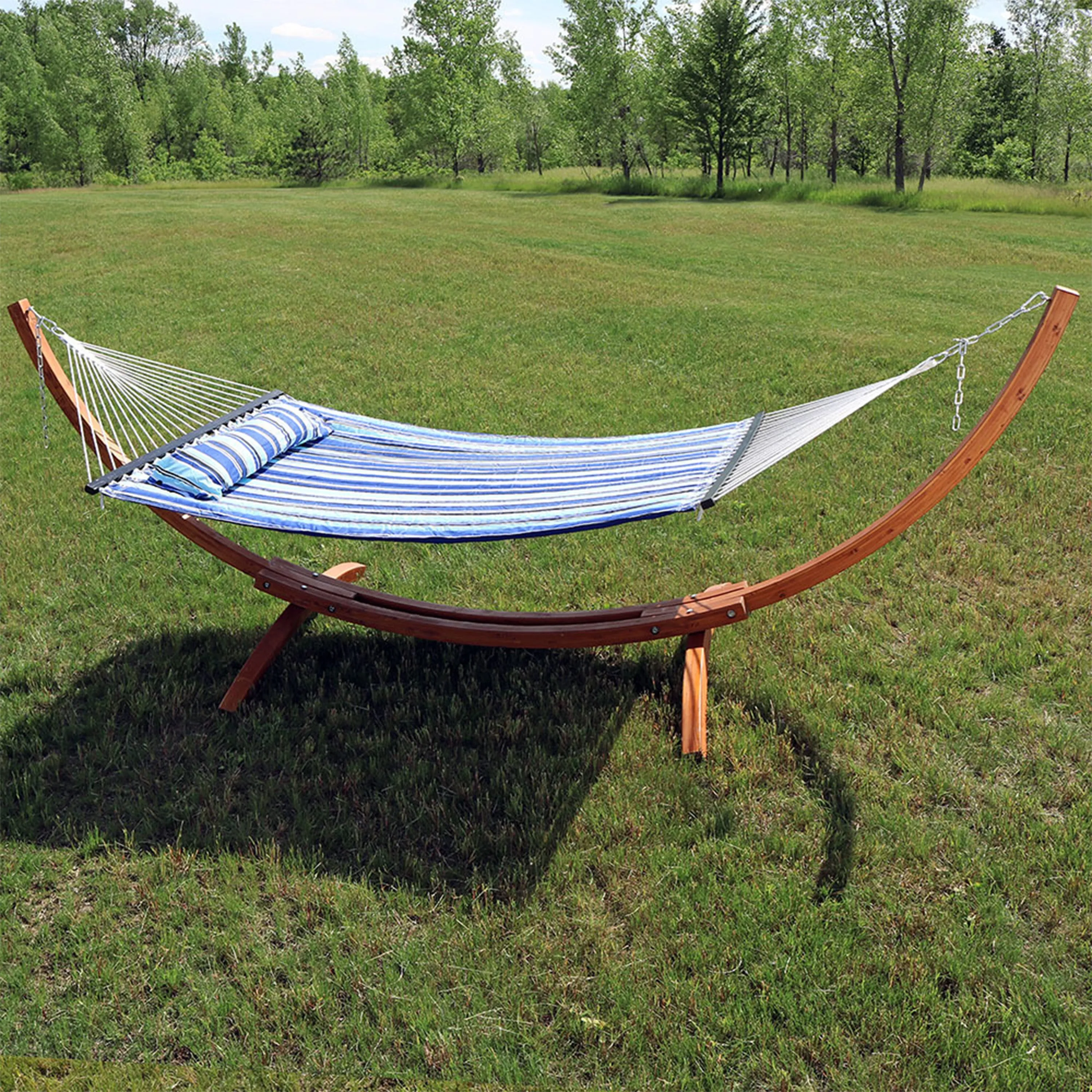 Sunnydaze 2-Person Double Rope Hammock with Wooden Stand