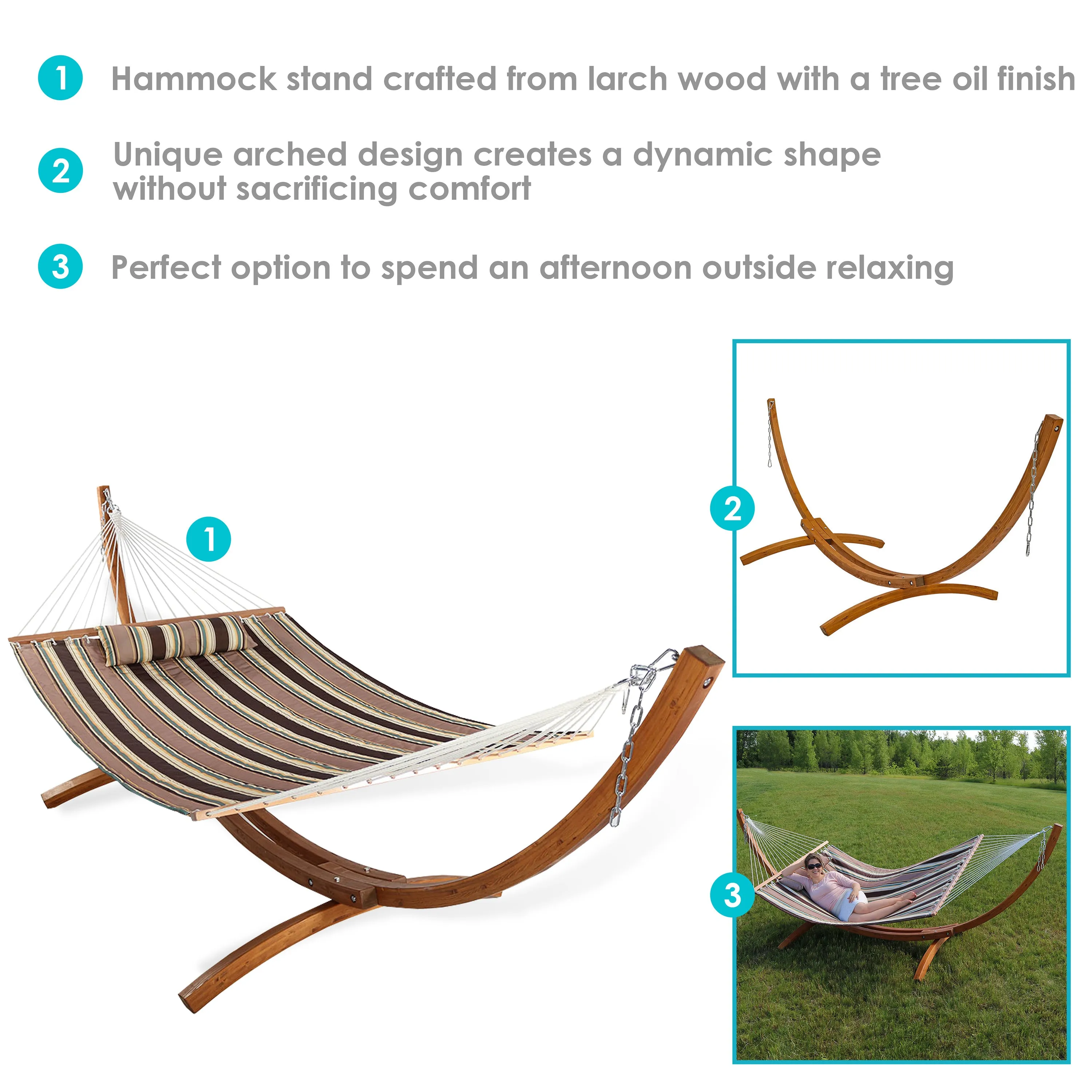 Sunnydaze 2-Person Double Rope Hammock with Wooden Stand