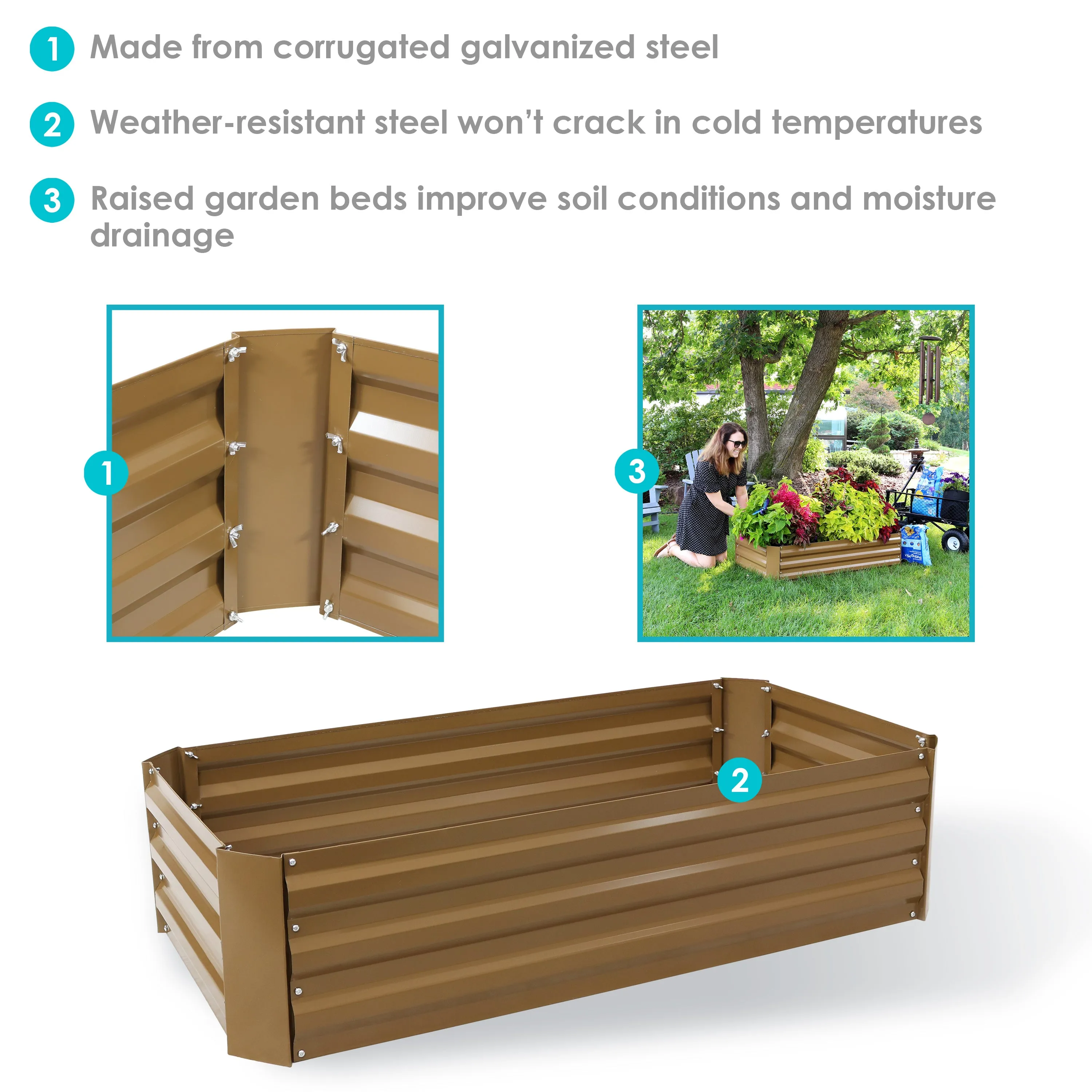 Sunnydaze Galvanized Steel Raised Garden Bed - Rectangle - 48"