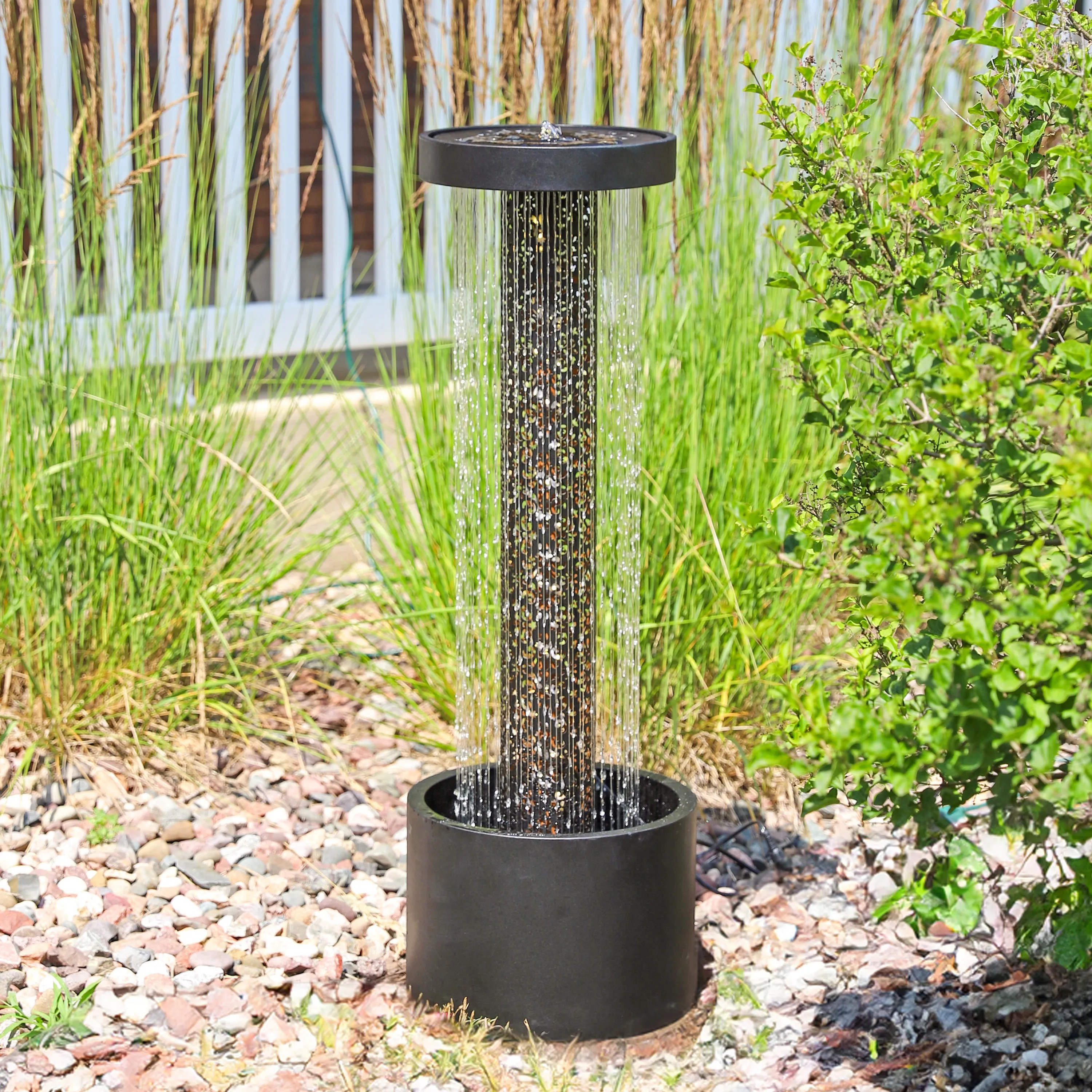 Sunnydaze Glittering Rain Outdoor Water Fountain with Lights - 41.25"