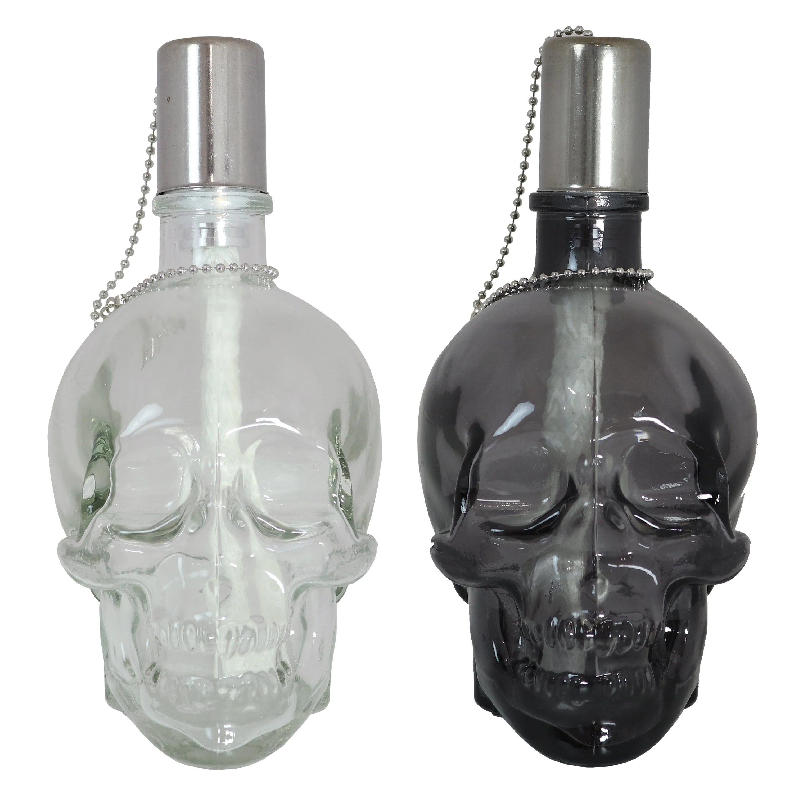 Sunnydaze Grinning Skull Glass Tabletop Torches - Black and Clear