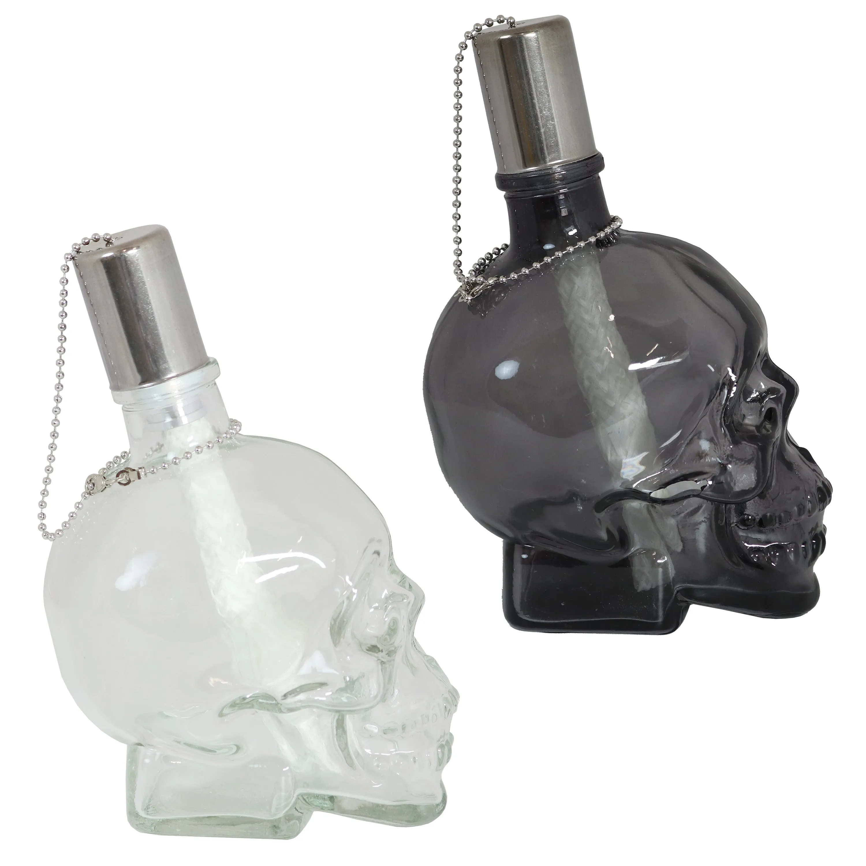 Sunnydaze Grinning Skull Glass Tabletop Torches - Black and Clear