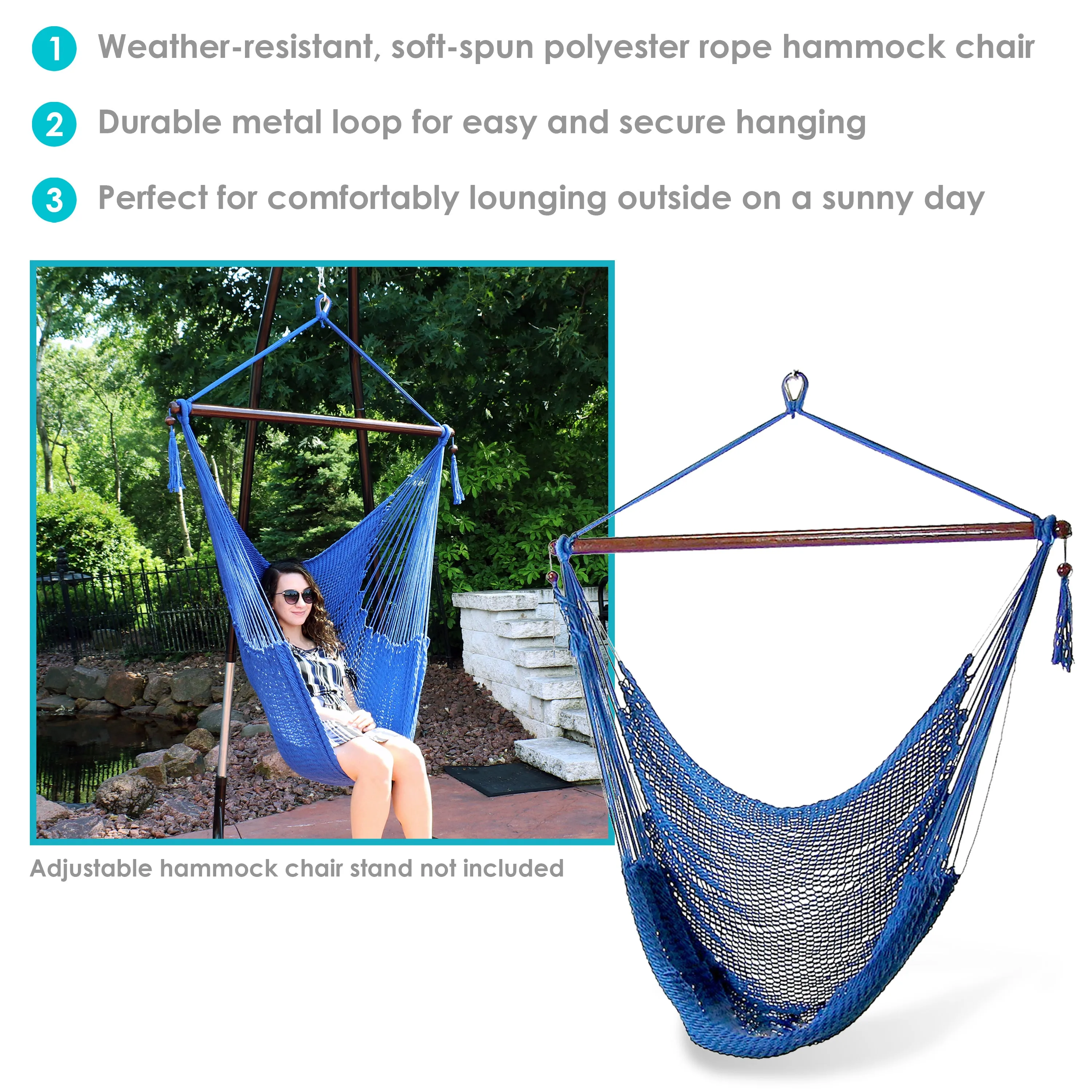 Sunnydaze Outdoor Extra Large Caribbean Polyester Rope Hammock Chair