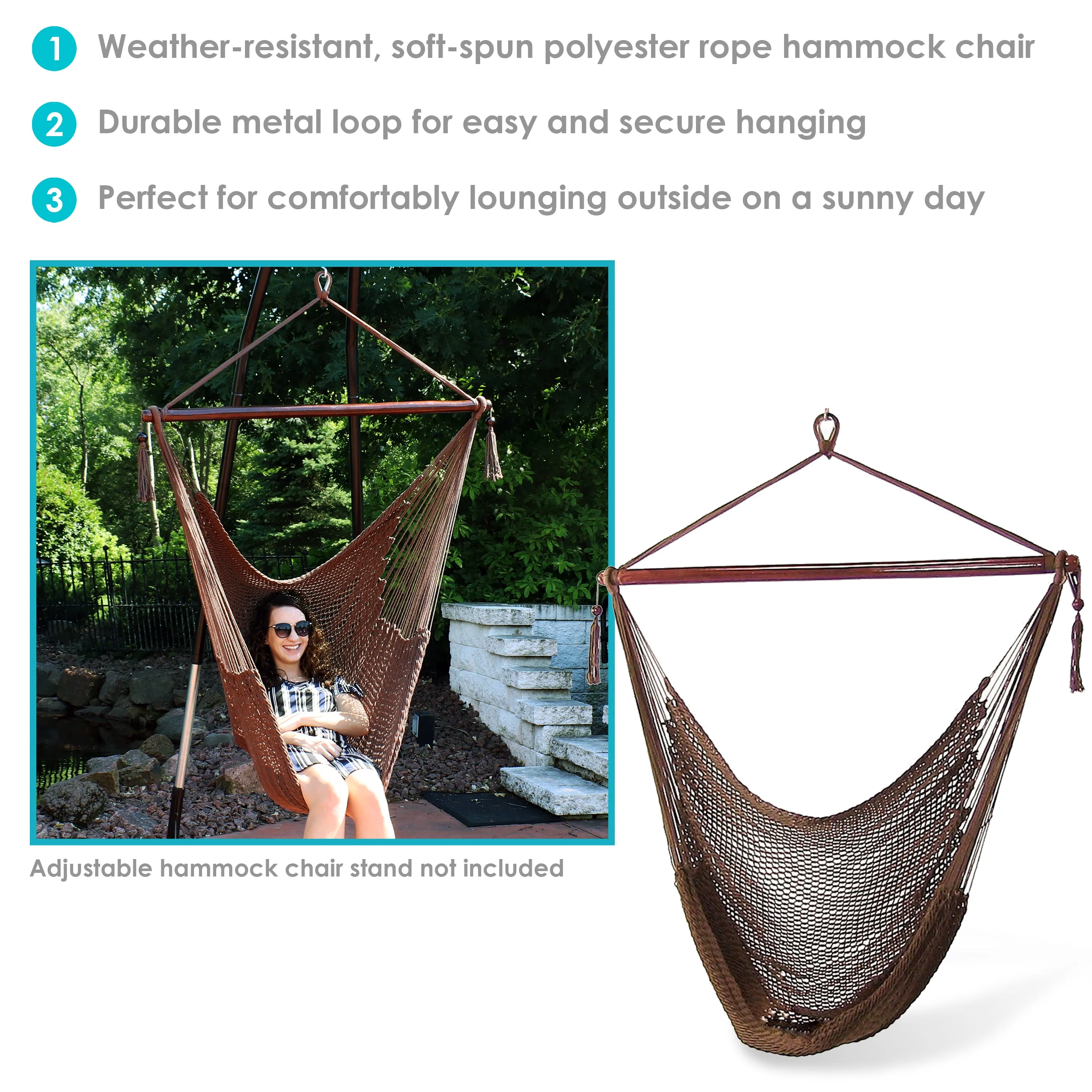 Sunnydaze Outdoor Extra Large Caribbean Polyester Rope Hammock Chair