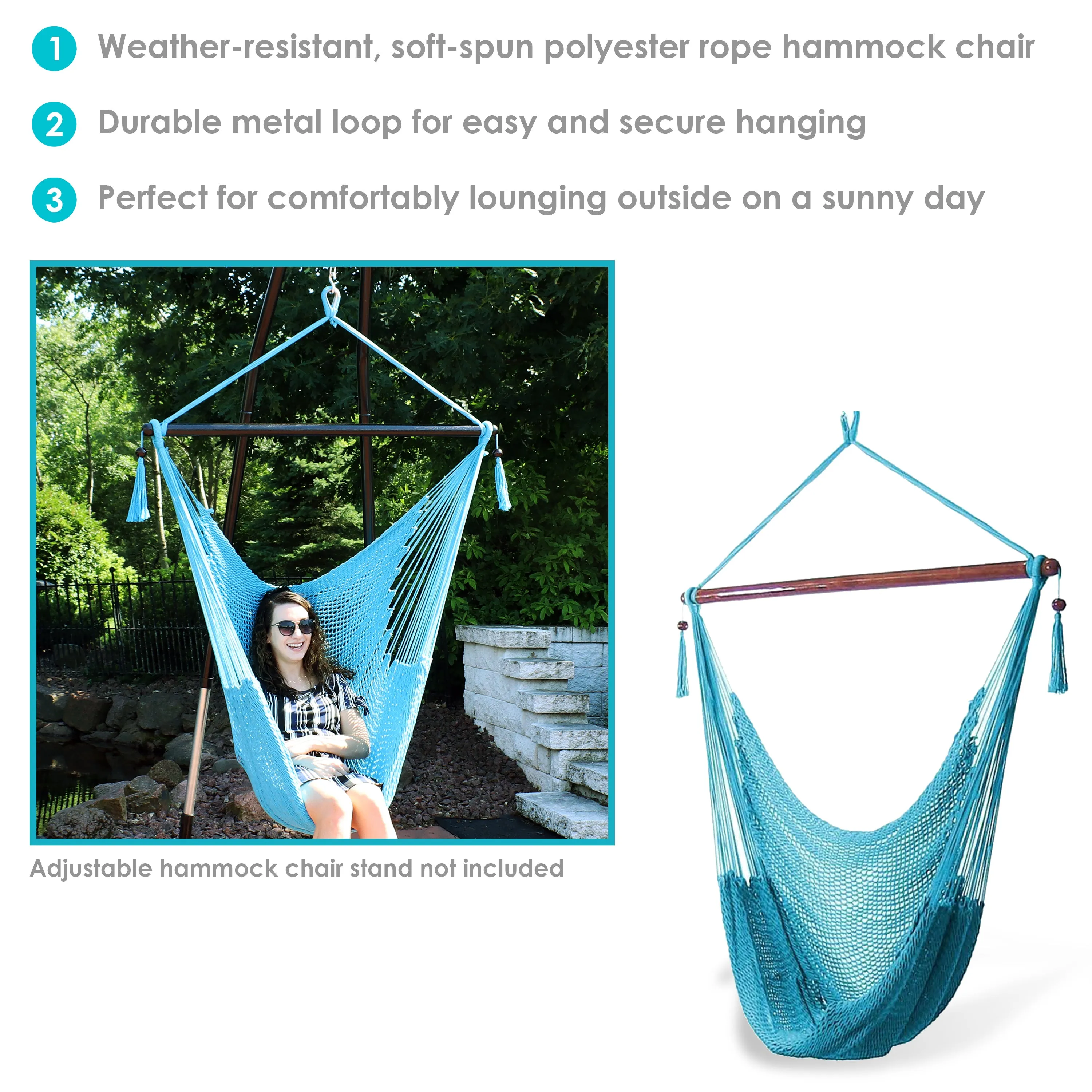 Sunnydaze Outdoor Extra Large Caribbean Polyester Rope Hammock Chair