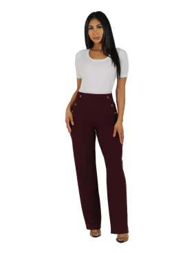 Too Busy Knit Crepe Wide Leg Pull On Pant with Horn Button Detail