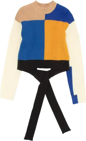 top l/s knit color block back tie - fantasia