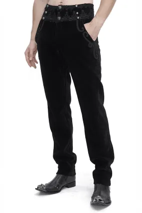 Vintage-Inspired Black Corduroy Pants with Lace Detail
