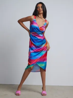 Watercolor-Print Wrap-Front Slip Dress