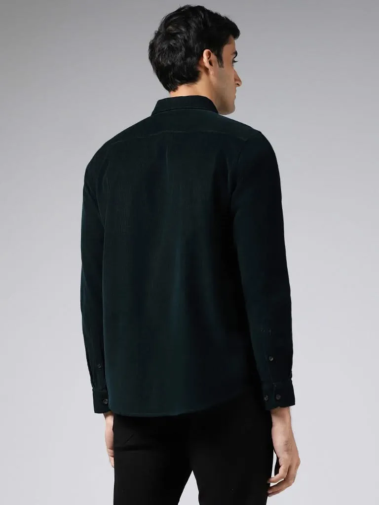 WES Casuals Emerald Green Slim-Fit Corduroy Shirt