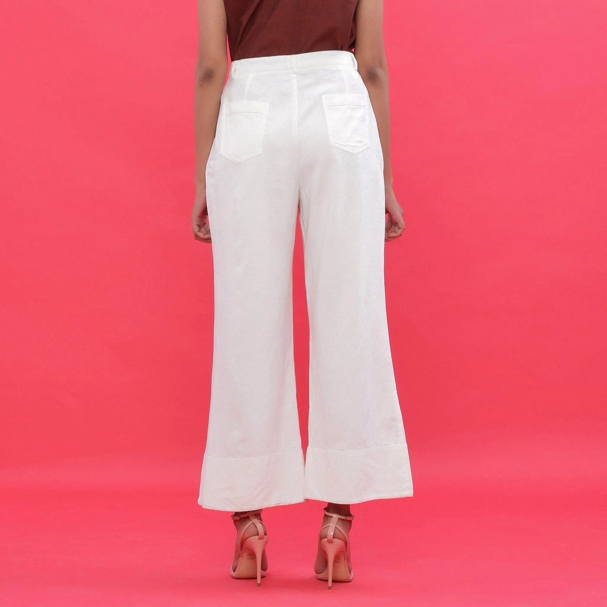 White Warm Cotton Corduroy Ankle Length Bootcut Pant