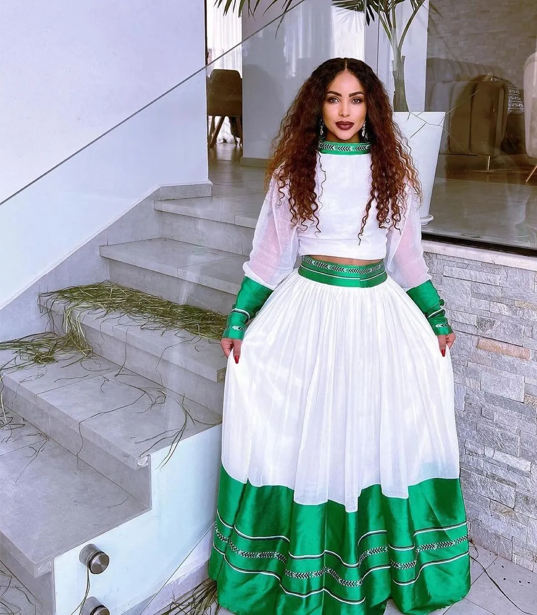 Wide Green Tilet Modern Habesha Dress Habesha Kemis Modern Ethiopian Dress Style